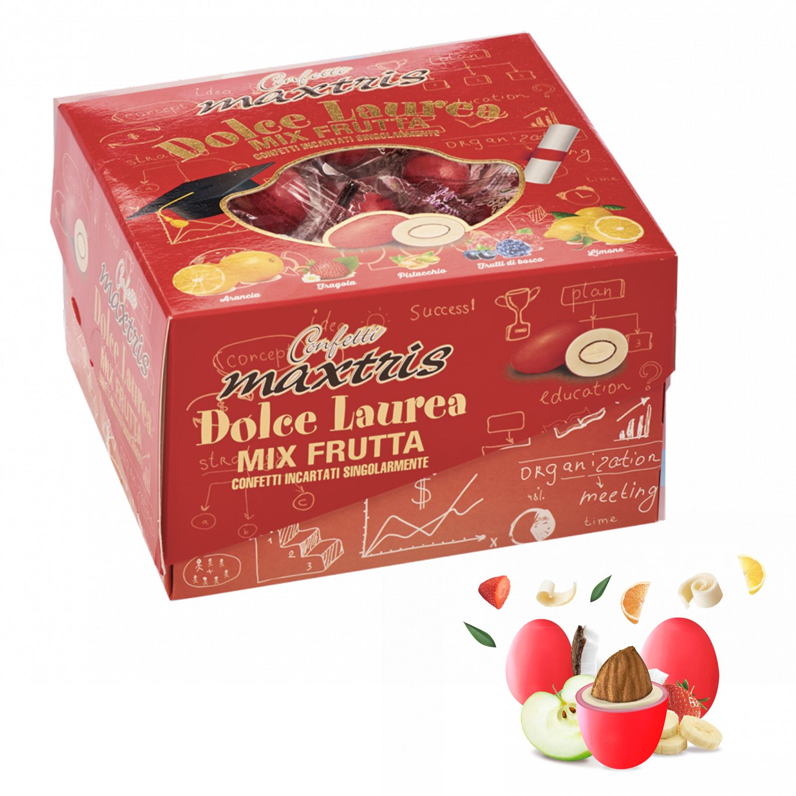 Confetti Maxtris Dolce laurea con mandorla alla frutta rossi 500 gr