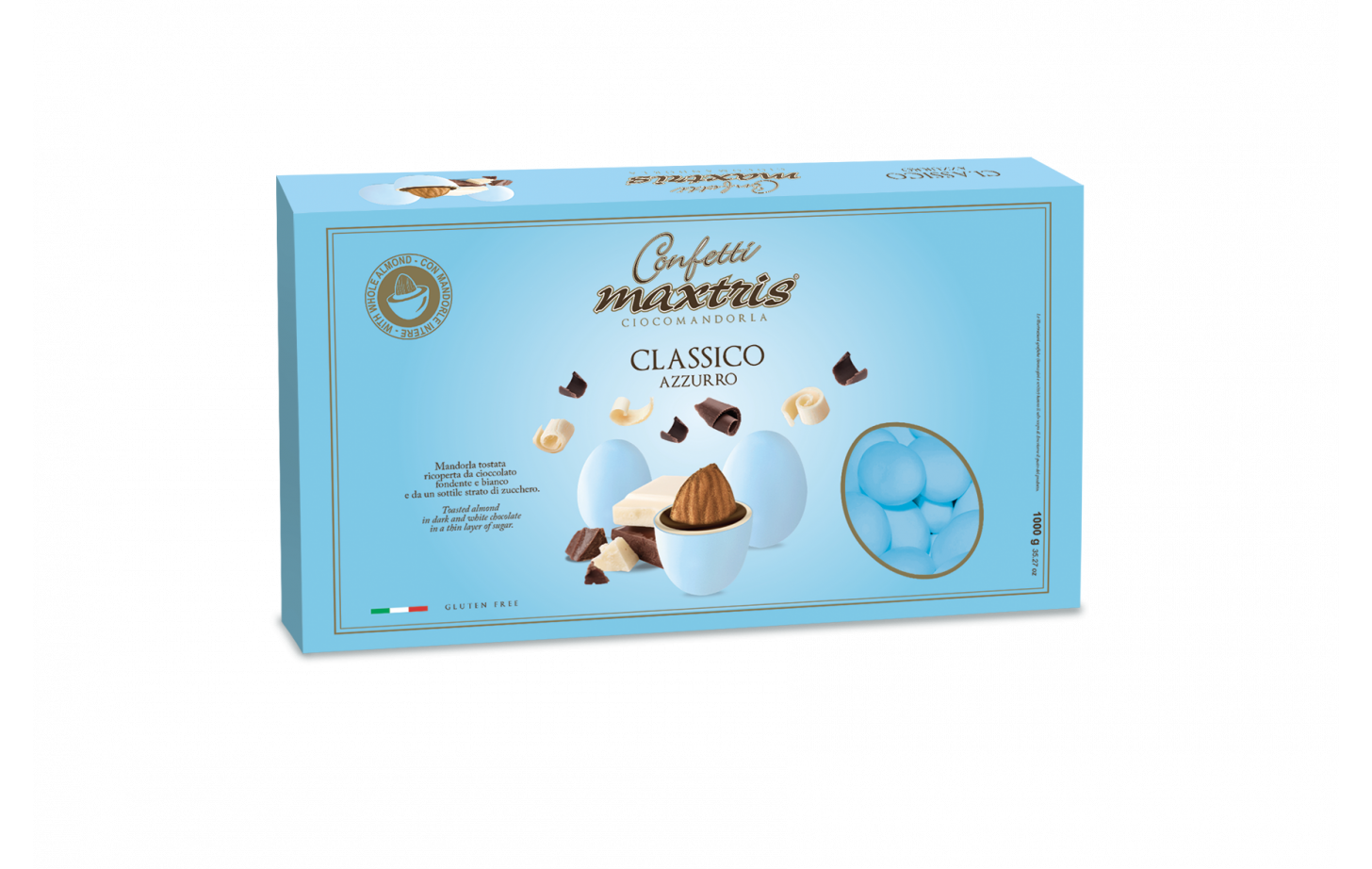 Confetti Maxtris cioccomandorla classici azzurri 1 kg Maxtris
