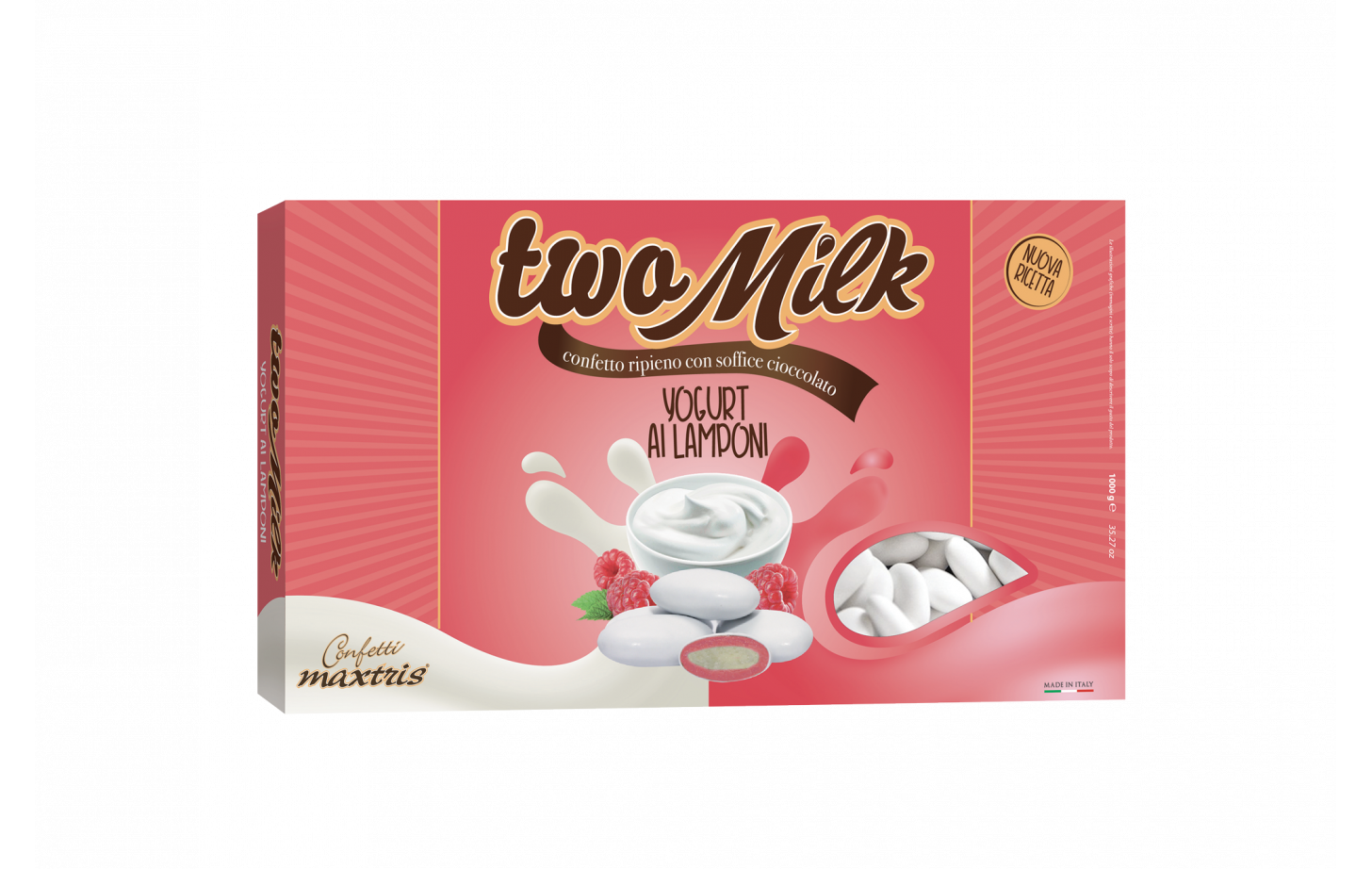 Confetti Maxtris Twomilk gusto yogurt e lamponi 1kg Maxtris